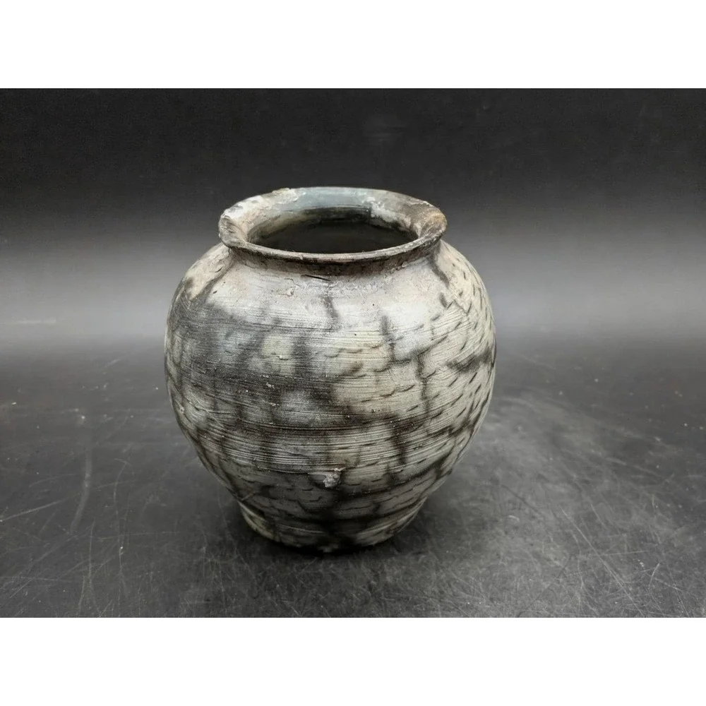 Handmade Raku Fired Studio Pottery Vase Textured Ribbed Ceramic Jar Gray 5